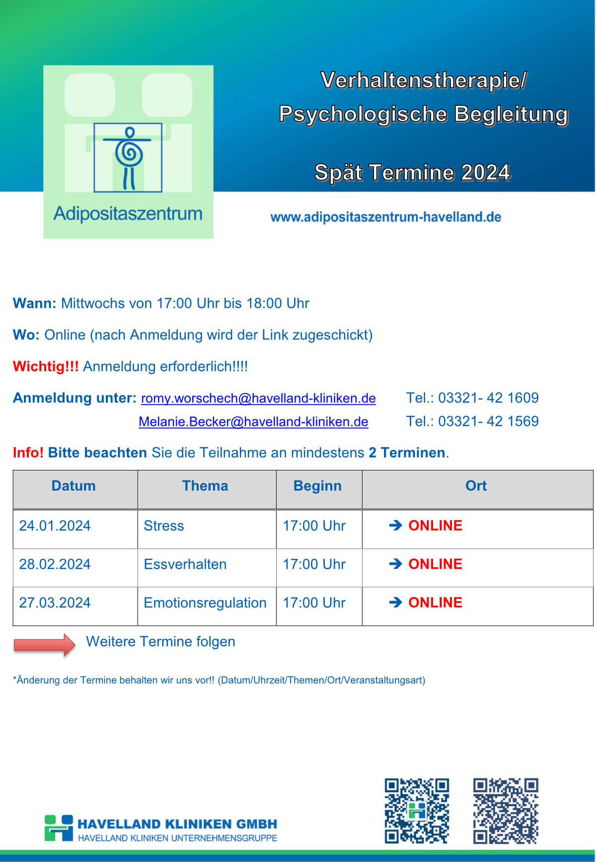 Adipositaszentrum Havelland - Termine Onlinekurs Nauen 2024
